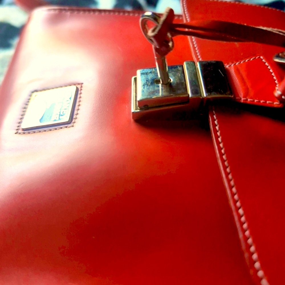 SOLD!!       "Dooney & Bourke" Red Florentine Italian Leather “Lock &Key XBody”